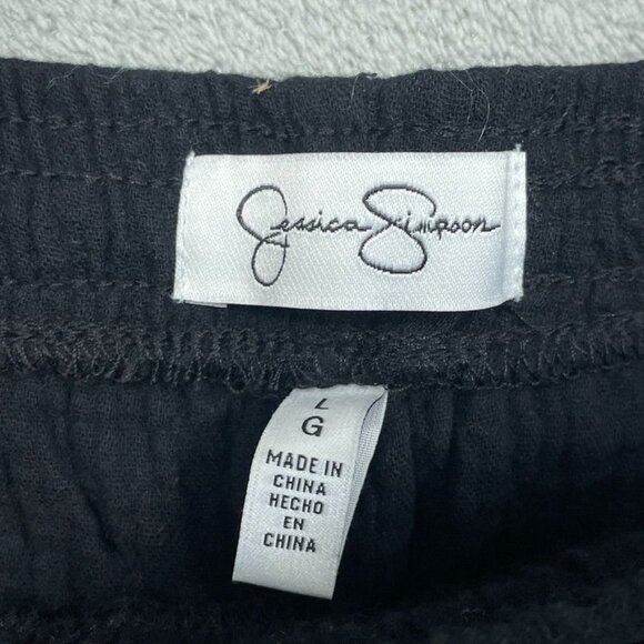 Jessica Simpson Womens Black Wide-Leg Cotton Pants Drawstring Waist L d0522 - Picture 4 of 8